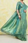 Buy_Samyukta Singhania_Green Tissue Embroidery Plunge Neck Floral Buttis Woven Saree With Blouse_Online_at_Aza_Fashions