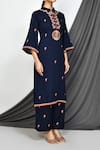 Shop_Samyukta Singhania_Blue Rayon Embroidery Mandarin Collar Buttercup Flora Kurta With Pant _Online_at_Aza_Fashions