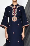 Samyukta Singhania_Blue Rayon Embroidery Mandarin Collar Buttercup Flora Kurta With Pant _at_Aza_Fashions