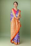 Buy_Samyukta Singhania_Purple Chiffon, Georgette Embroidery Botanical Pattern Saree With Running Blouse _at_Aza_Fashions
