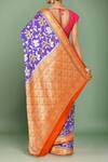 Shop_Samyukta Singhania_Purple Chiffon, Georgette Embroidery Botanical Pattern Saree With Running Blouse _at_Aza_Fashions