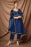 Buy_Samyukta Singhania_Blue Silk, Net Embroidery Round Neck Aari Floral Vine Work Kurta Pant Set _at_Aza_Fashions