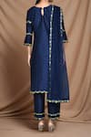 Shop_Samyukta Singhania_Blue Silk, Net Embroidery Round Neck Aari Floral Vine Work Kurta Pant Set _at_Aza_Fashions