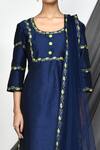 Samyukta Singhania_Blue Silk, Net Embroidery Round Neck Aari Floral Vine Work Kurta Pant Set _at_Aza_Fashions