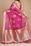 Shop_Samyukta Singhania_Pink Organza Tassels, Embroidery Paisley Pattern Handwoven Saree With Blouse _at_Aza_Fashions