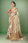 Buy_Samyukta Singhania_White Chiffon, Georgette Botanic Pattern Saree With Running Blouse _at_Aza_Fashions