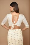 Buy_Samyukta Singhania_Cream Modal, Polyester, Viscose Round Neck Handloom Woven Saree With Blouse _Online_at_Aza_Fashions
