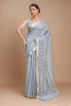 Buy_Samyukta Singhania_Grey Modal, Polyester Square Neck Poly Viscose Saree With Blouse _at_Aza_Fashions