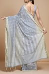 Shop_Samyukta Singhania_Grey Modal, Polyester Square Neck Poly Viscose Saree With Blouse _at_Aza_Fashions