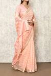 Samyukta Singhania_Pink Modal, Polyester V-neck Handloom Poly Viscose Saree With Blouse _Online_at_Aza_Fashions