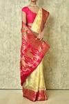 Buy_Samyukta Singhania_Cream Silk Embroidery Colorblock Saree With Running Blouse _Online_at_Aza_Fashions