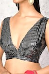 Samyukta Singhania_Black Georgette Sequins Plunge Neck Blouse _Online_at_Aza_Fashions