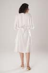 Shop_ATBW_White Modal, Satin Fabric Flowers V-neck Kaftan _at_Aza_Fashions