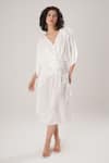 Buy_ATBW_White Modal, Satin Fabric Flowers V-neck Kaftan _at_Aza_Fashions