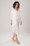 ATBW_White Modal, Satin Fabric Flowers V-neck Kaftan _Online_at_Aza_Fashions