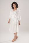 Buy_ATBW_White Modal, Satin Fabric Flowers V-neck Kaftan _Online_at_Aza_Fashions