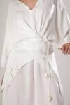 Shop_ATBW_White Modal, Satin Fabric Flowers V-neck Kaftan _Online_at_Aza_Fashions