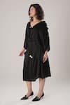 ATBW_Black Modal, Satin Pearls V-neck Designer Kaftan _Online_at_Aza_Fashions