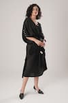 Buy_ATBW_Black Modal, Satin Pearls V-neck Designer Kaftan _Online_at_Aza_Fashions