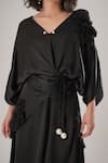 ATBW_Black Modal, Satin Pearls V-neck Designer Kaftan _at_Aza_Fashions