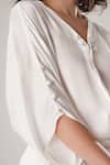 Shop_ATBW_White Modal, Satin Applique V-neck Shirt _Online_at_Aza_Fashions