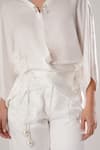 ATBW_White Modal, Satin Applique V-neck Shirt _at_Aza_Fashions