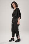 ATBW_Black Modal, Satin Pearls V-neck Designer Shirt _Online_at_Aza_Fashions