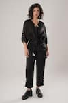 Buy_ATBW_Black Modal, Satin Pearls V-neck Designer Shirt _at_Aza_Fashions