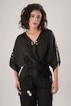 Buy_ATBW_Black Modal, Satin Pearls V-neck Designer Shirt _Online_at_Aza_Fashions