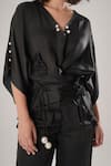 Shop_ATBW_Black Modal, Satin Pearls V-neck Designer Shirt _Online_at_Aza_Fashions