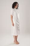 ATBW_White Modal, Satin Button-down Neck Designer Dress _at_Aza_Fashions