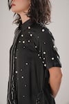 Shop_ATBW_Black Modal, Satin Beads Collared Designer Dress _Online_at_Aza_Fashions