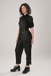 ATBW_Black Modal, Satin Pearls, Fabric Flowers Collared Designer Shirt _Online_at_Aza_Fashions