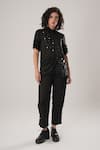 Shop_ATBW_Black Modal, Satin Pearls, Fabric Flowers Collared Designer Shirt _Online_at_Aza_Fashions
