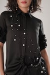 Buy_ATBW_Black Modal, Satin Pearls, Fabric Flowers Collared Designer Shirt 