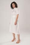ATBW_White Modal, Satin Fabric Flowers Collared Designer Dress _Online_at_Aza_Fashions