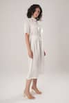 Shop_ATBW_White Modal, Satin Fabric Flowers Collared Designer Dress _Online_at_Aza_Fashions
