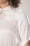 ATBW_White Modal, Satin Fabric Flowers Collared Designer Dress _at_Aza_Fashions