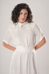 Buy_ATBW_White Modal, Satin Fabric Flowers Collared Designer Dress 