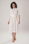 Buy_ATBW_White Modal, Satin Fabric Flowers Collared Designer Dress _at_Aza_Fashions