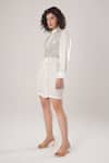 Shop_ATBW_White Modal, Satin Embroidery Collared Designer Dress _at_Aza_Fashions