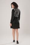 Shop_ATBW_Black Modal, Satin Embroidery Collared Designer Dress _at_Aza_Fashions
