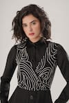 ATBW_Black Modal, Satin Embroidery Collared Designer Dress _Online_at_Aza_Fashions