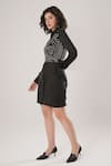 Shop_ATBW_Black Modal, Satin Embroidery Collared Designer Dress _Online_at_Aza_Fashions