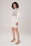 Shop_ATBW_White Silk Embroidery Collared Designer Crop Top _at_Aza_Fashions
