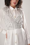 Shop_ATBW_White Silk Embroidery Collared Designer Crop Top _Online_at_Aza_Fashions