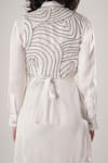 ATBW_White Silk Embroidery Collared Designer Crop Top _at_Aza_Fashions