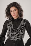 ATBW_Black Silk Embroidery Collared Designer Crop Top _at_Aza_Fashions