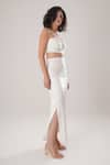 ATBW_White Modal, Satin Pearls Round Neck Crop Top _Online_at_Aza_Fashions