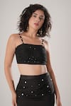 Buy_ATBW_Black Modal, Satin Pearls Open Neck Crop Top _at_Aza_Fashions